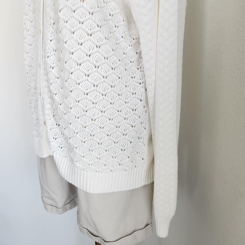 Vintage Y2K White Crochet Knit Button Up Cardigan Long Sleeve Denim & Co XL - Picture 4 of 11